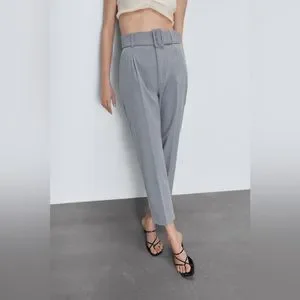 Zara Pants Jumpsuits Zara Grey Belted Trousers Medium Nwot